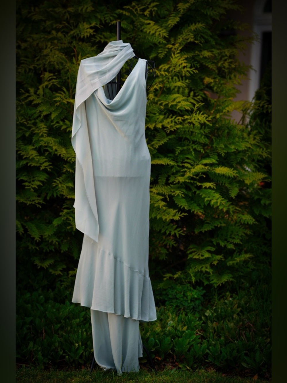 VTG Chadwick's Sage Green Chiffon Maxi Dress & Shawl Set - Size 10 - Picture 16 of 16